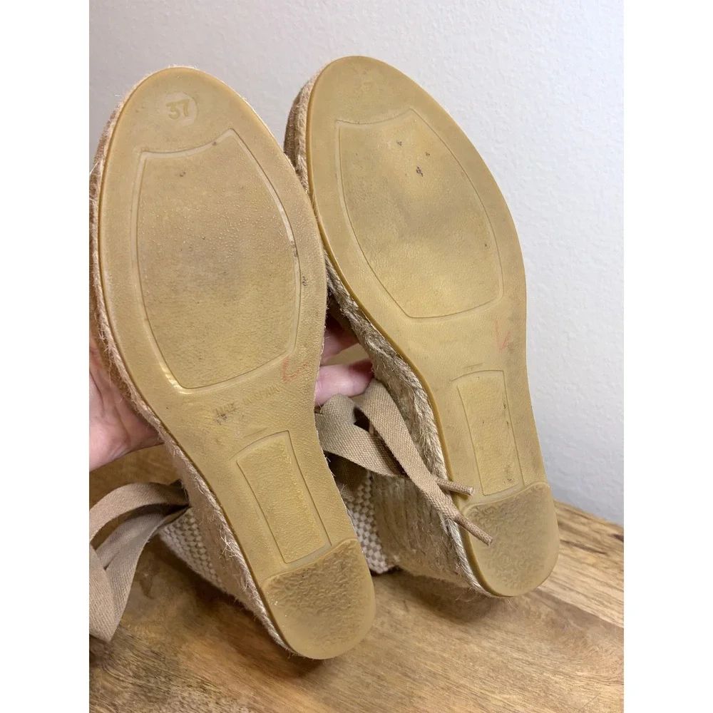 Gaimo Tan Suede Espadrille Wedges Ribbon Ankle Tie Made in Spain EU 37